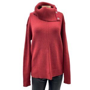 Cabi Pushover Convertible Button Snap Cowlneck Sweater‎ Pullover Red Women Small